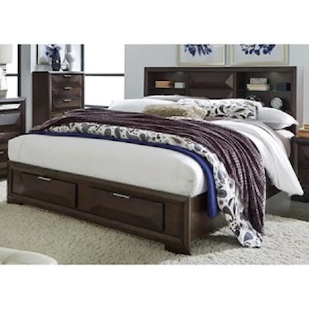 Contemporary Queen Bookcase Bed with Footboard Storage